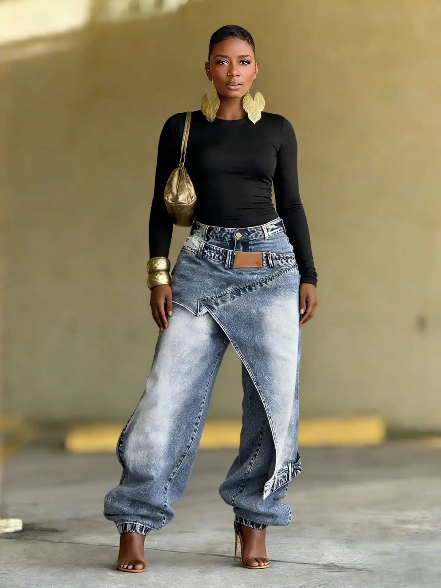 Jeans Women Vintage Wide Leg Pants Denims Washed Streetwear Patchwork Patches Straight Trousers Distressed Floor Length 2026