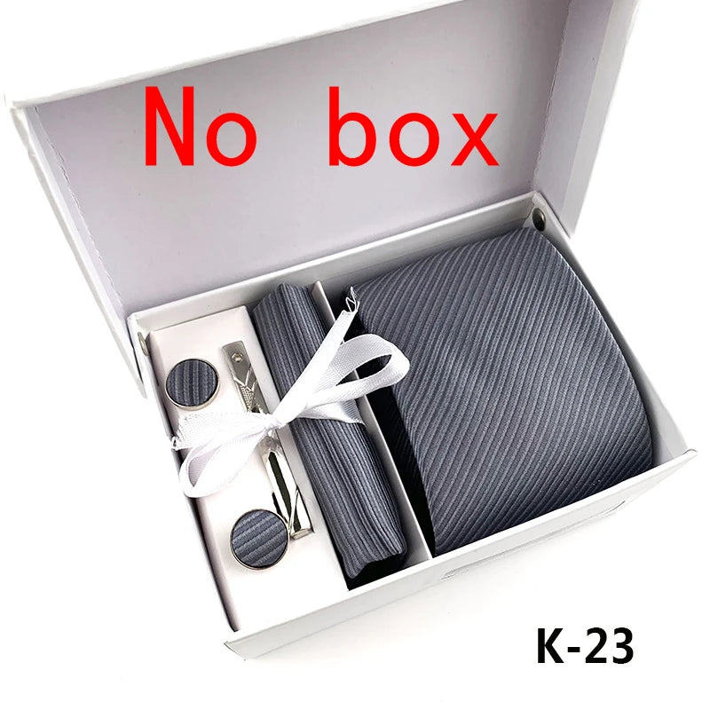 tie set for men gift box for men gravata luxury designer brand 8 cm Jacquard Necktie Pocket Square Clip cufflinks