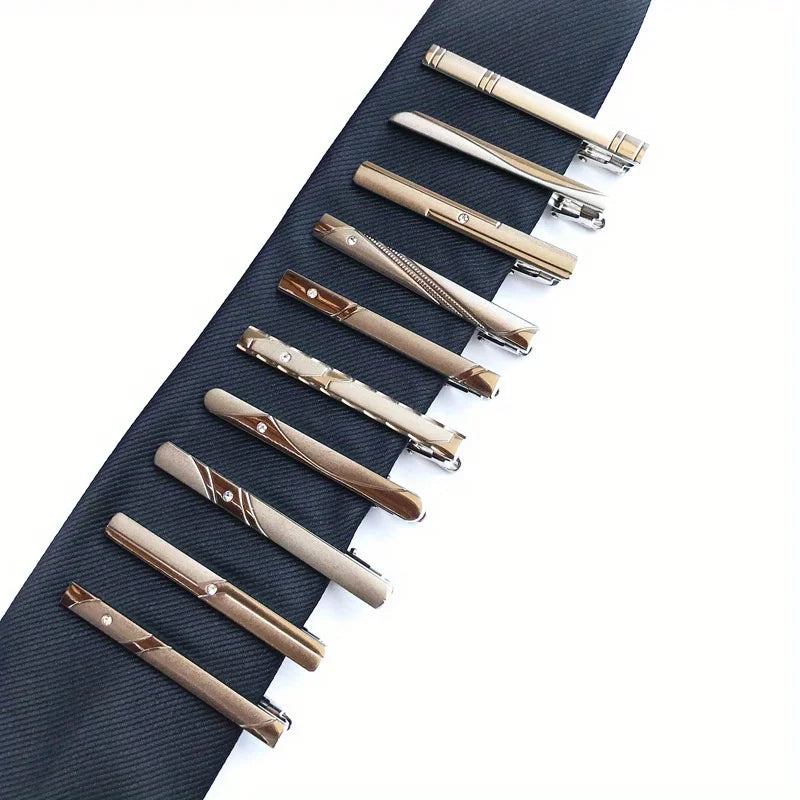 10pcs Men's Dress Tie Clips, Wedding Business Suit Fashion Necktie Clips, Gifts For Husband Boyfriend