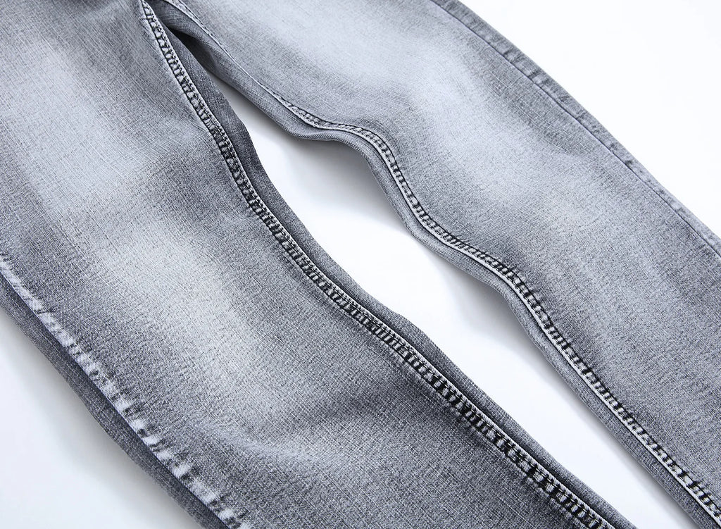 New 2026 Men's Grey Jeans Pants Fashion Casual Slim Fit Small Feet Long Pants Trend Versatile Stretch Denim Trousers for Men