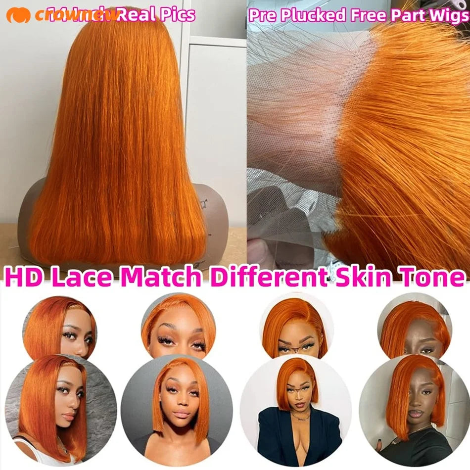 Ginger Human Hair Wig #350 Colored Straight Bob Hair Wig Human Hair 13X4 Hd Lace Frontal Wigs Preplucked 100% Human Hair Wig