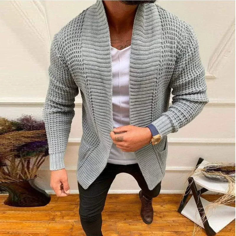New Men's Knitted Sweatercoat Long Cardigan Fashion Casual Sweater Jacket Men Knit Trench Coat Autumn Streetwear Cardigan Man