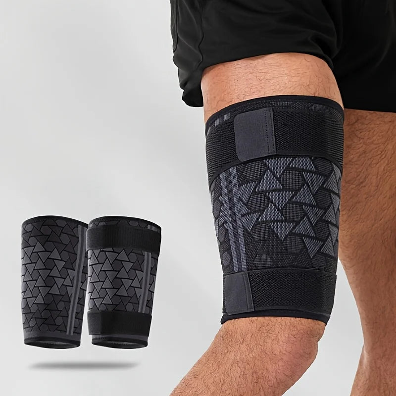 Thigh Support Sleeves W/ Anti-slip Silicone & Fixing Straps Thigh Compression Sleeves for Gym Strength Training Outdoor Exercise