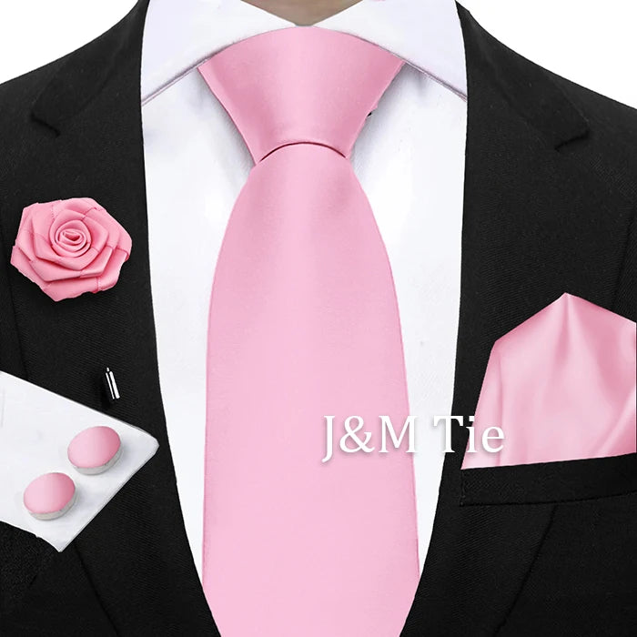 Women & Men Ties Solid NeckTie Pocket Square Brooch Set Men's Wedding Pink Blue Purple Tie Suit Accessories Fit Group Holiday Party