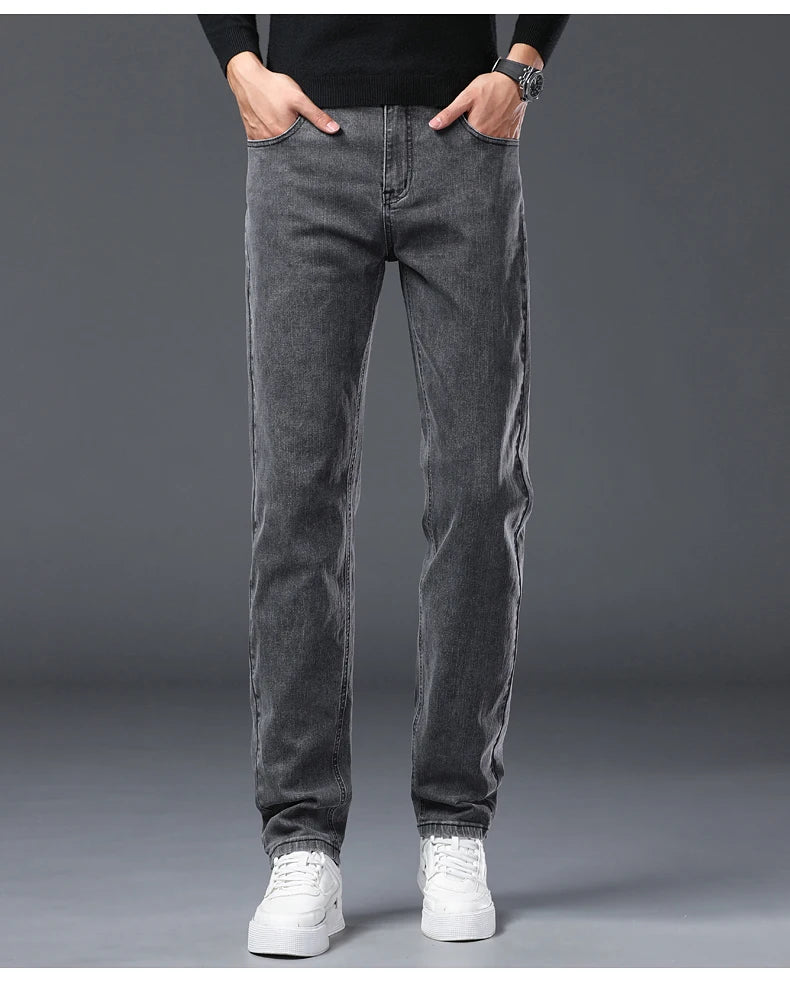 Men's New Stretch Straight Jeans Business Versatile Trendy Youth Casual Regular Long Pants for Spring Autumn Male Denim Trousers