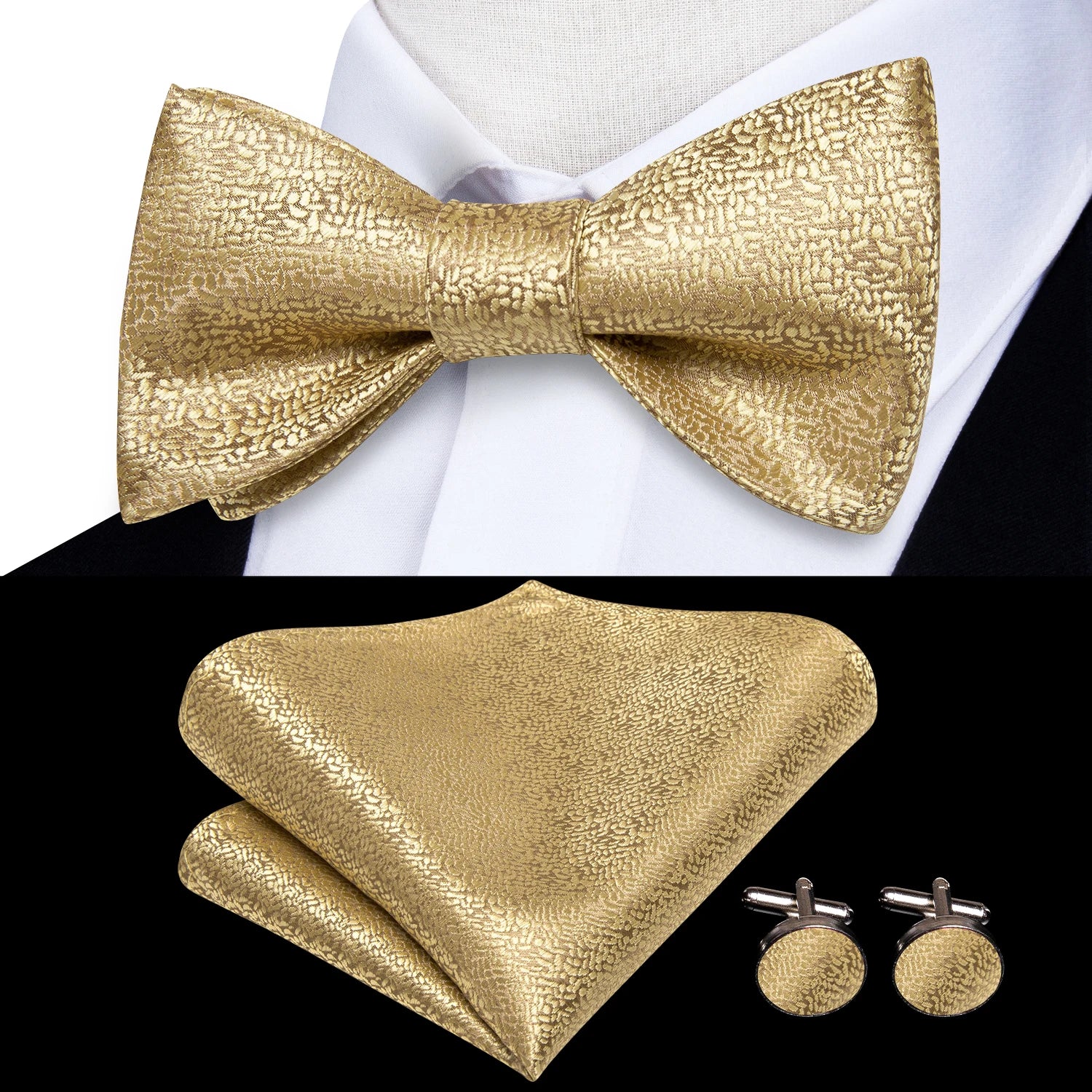 Hi-Tie Adjustable Butterfly Self Bow Tie for mens 100% Silk Floral Paisley Male Classic Wedding Party Golden Red Bow Tie Set