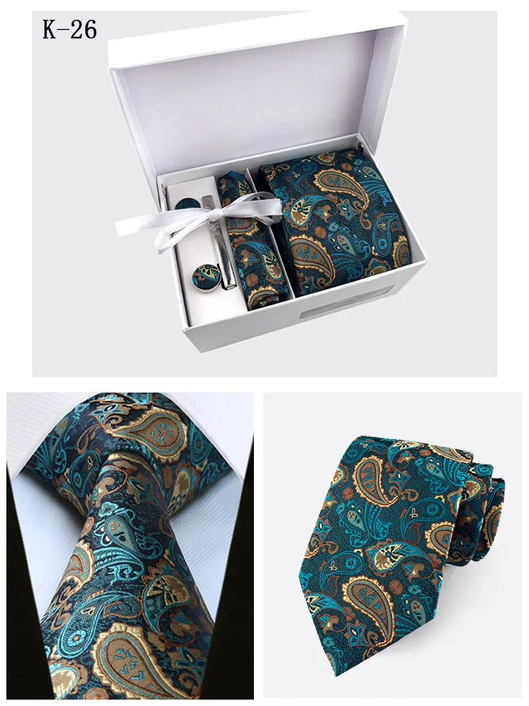 tie set for men gift box for men gravata luxury designer brand 8 cm Jacquard Necktie Pocket Square Clip cufflinks