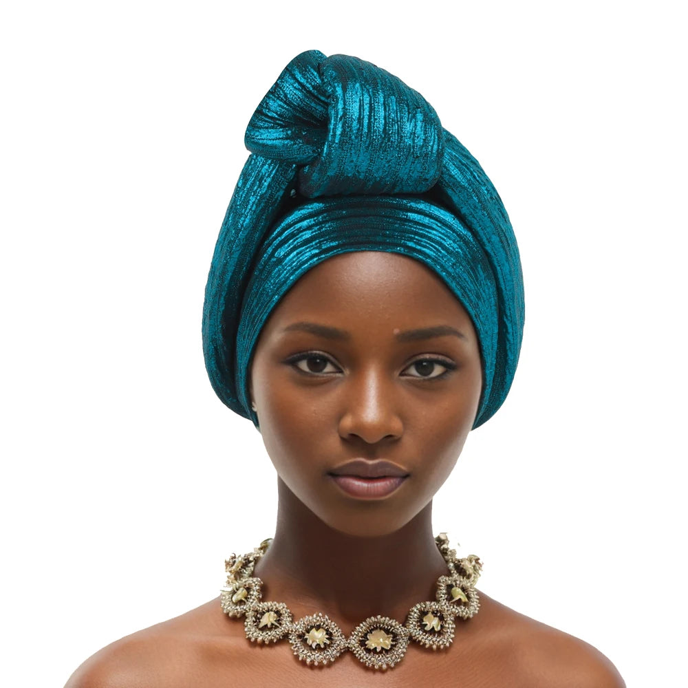 Shining Top Knotted African Headtie Women's Turban Cap Traditional African Headdress Auto Gele Head Wraps Nigerian Wedding Geles
