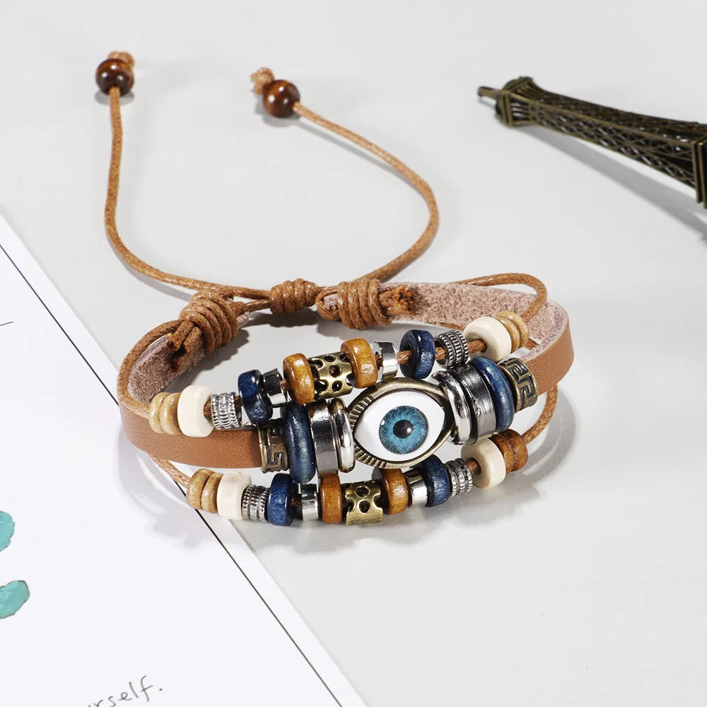 Braided Leather Bracelets for Men Women Wrap Wood Beads Cuff Bracelet Hemp Cords Ethnic Tribal Handmade Wrap Wristband Bracelets