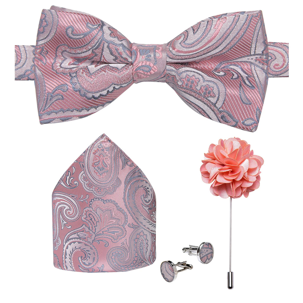 Wedding Bow Tie for Men Classic Red Pre-tied Bowtie Cufflinks Corsage Set for Party Butterfly Knot Gift Man Accessories