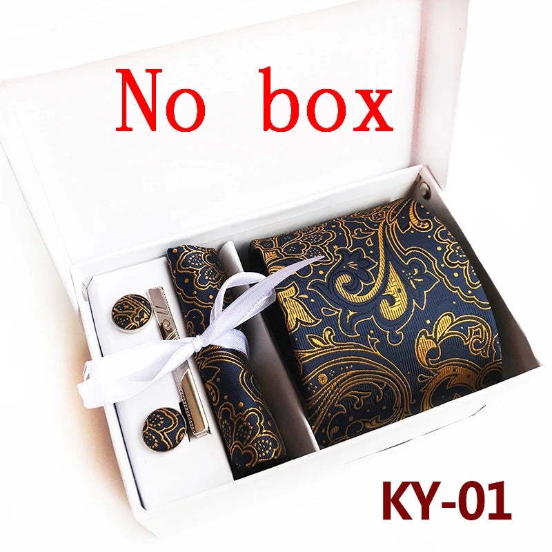 tie set for men gift box for men gravata luxury designer brand 8 cm Jacquard Necktie Pocket Square Clip cufflinks