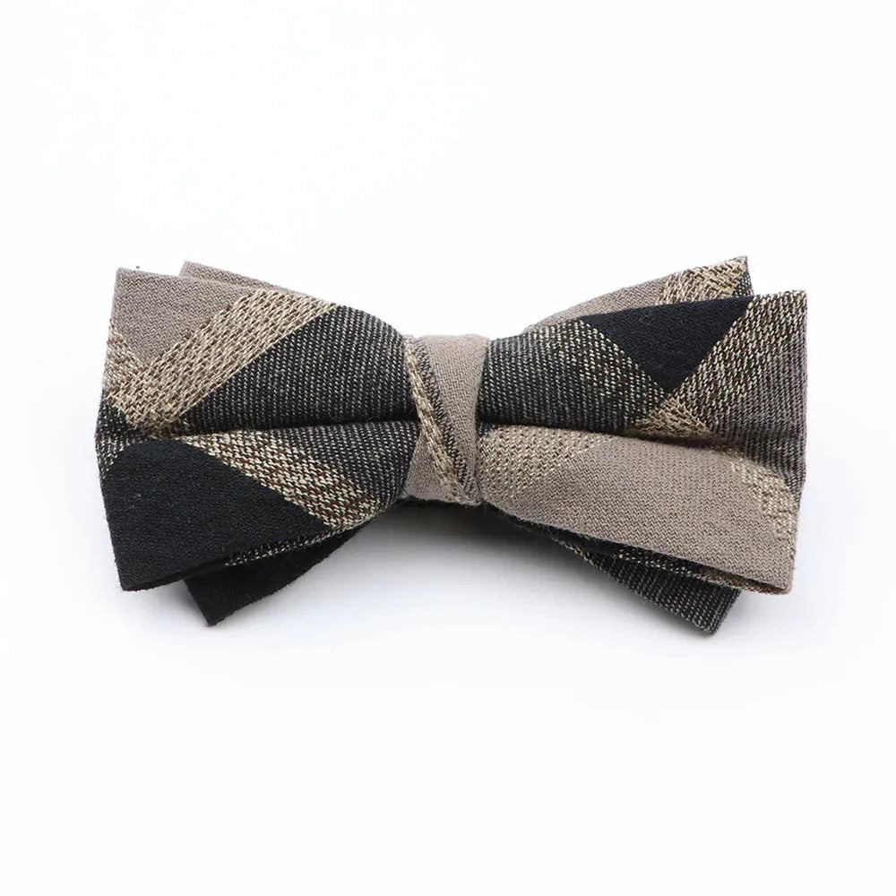 Cotton Double Layer Bowtie For Men Casual Bow Tie Adult Bow Ties Cravats Male Plaid Bow knot For Party Wedding Striped Butterfly
