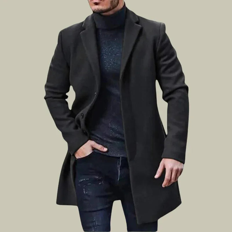 Men's Woolen Coat New Solid-Color Warm Woolen Overcoat Mid-Length Windbreaker Comes Multiple Colors Coat Men's Clothing