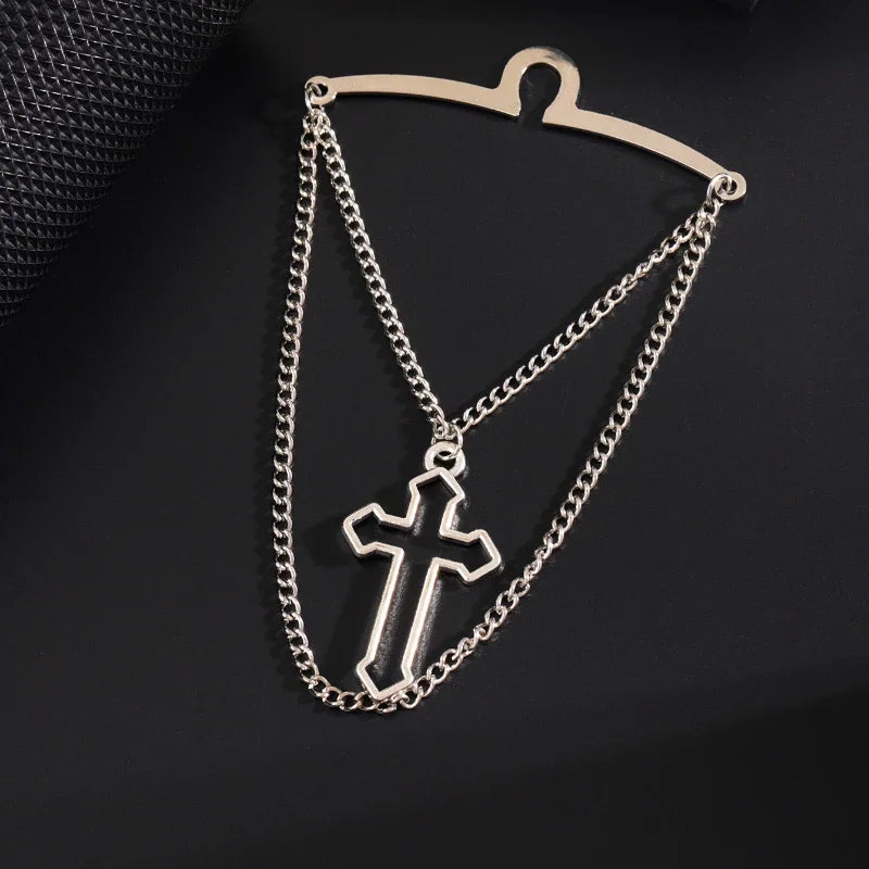 High-end Metal Cross Tassel Tie Clips for Men Business Wedding Necktie Clips Shirt Collar Pin Luxulry Jewelry Accessories