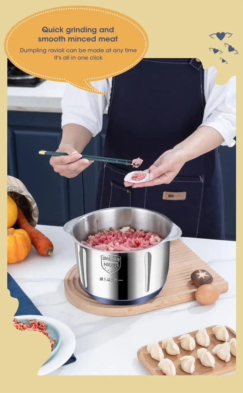 5L Electric Meat Grinder Chopper Stainless Steel Meat Vegetables Blender, 500W Household Stuffing Food Processor Mincer 5 Modes