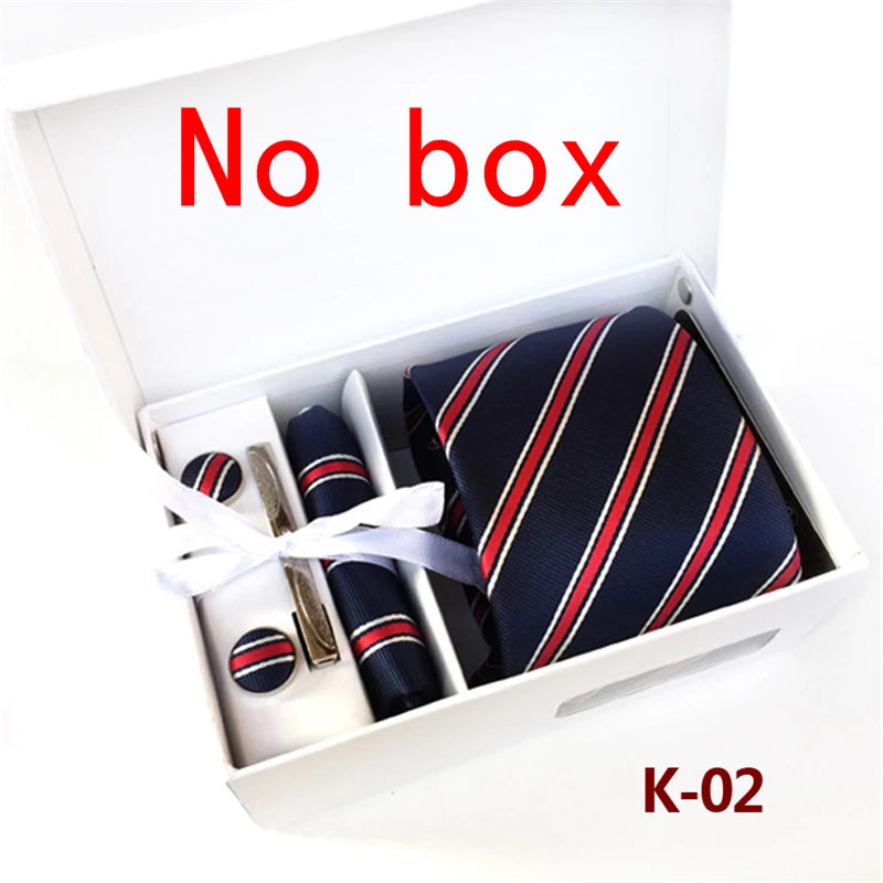 tie set for men gift box for men gravata luxury designer brand 8 cm Jacquard Necktie Pocket Square Clip cufflinks