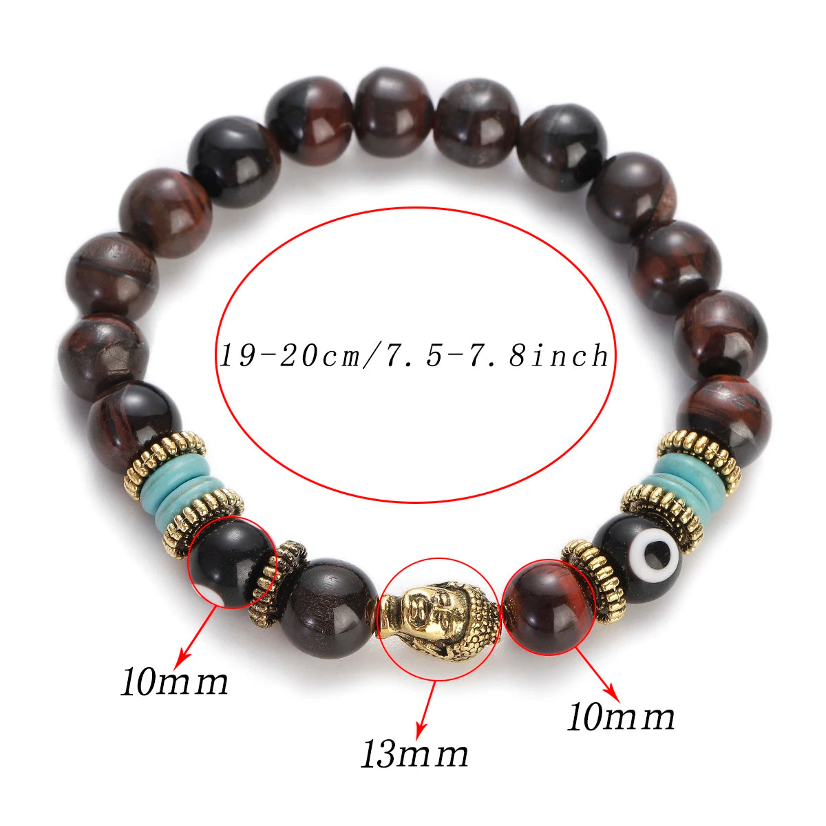 Classic Buddha&Evil Eye Bracelet Women Men 10mm Round Turquoises Blue Stone Bangles Handmade Elastic Yoga Bracelet