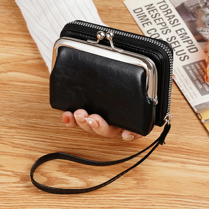 Women's Wallet Fashionableand Minimalist Wrist Strap Short Zero Wallet RetroVersatile LargeCapacity Multi Card Pocket Money Clip