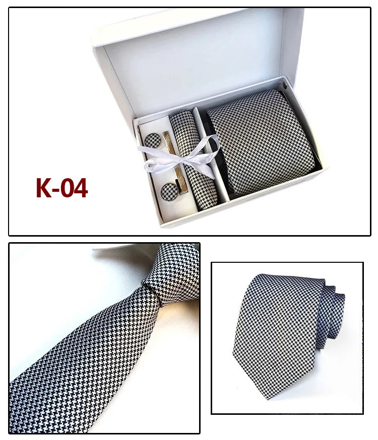 tie set for men gift box for men gravata luxury designer brand 8 cm Jacquard Necktie Pocket Square Clip cufflinks