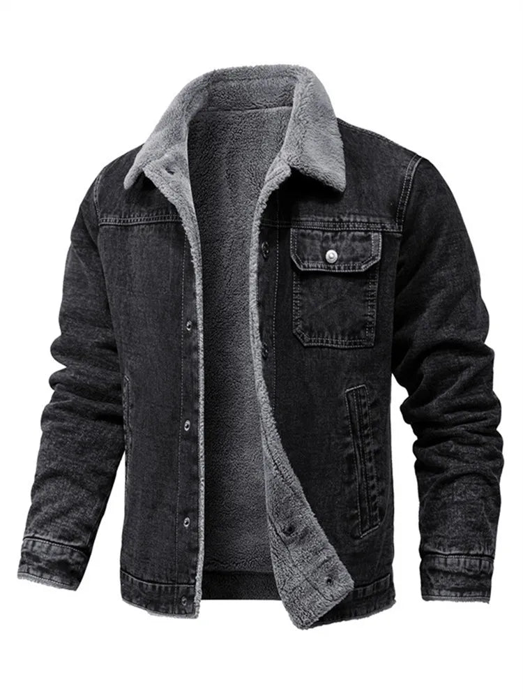 New Fashion Denim Jakets Men Turn Down Collar Winter Fleece Denim Coats Jean Jackets Mens Outerwear Casual Man Winter Coat