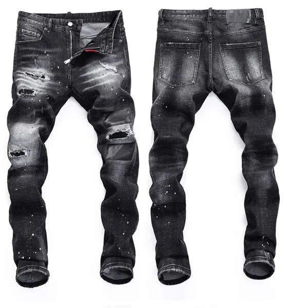 High Quality Street Fashion Men Jeans Retro Blue Elastic Slim Fit Ripped Jeans Men Embroidery Designer Denim Brand Pants Hombre