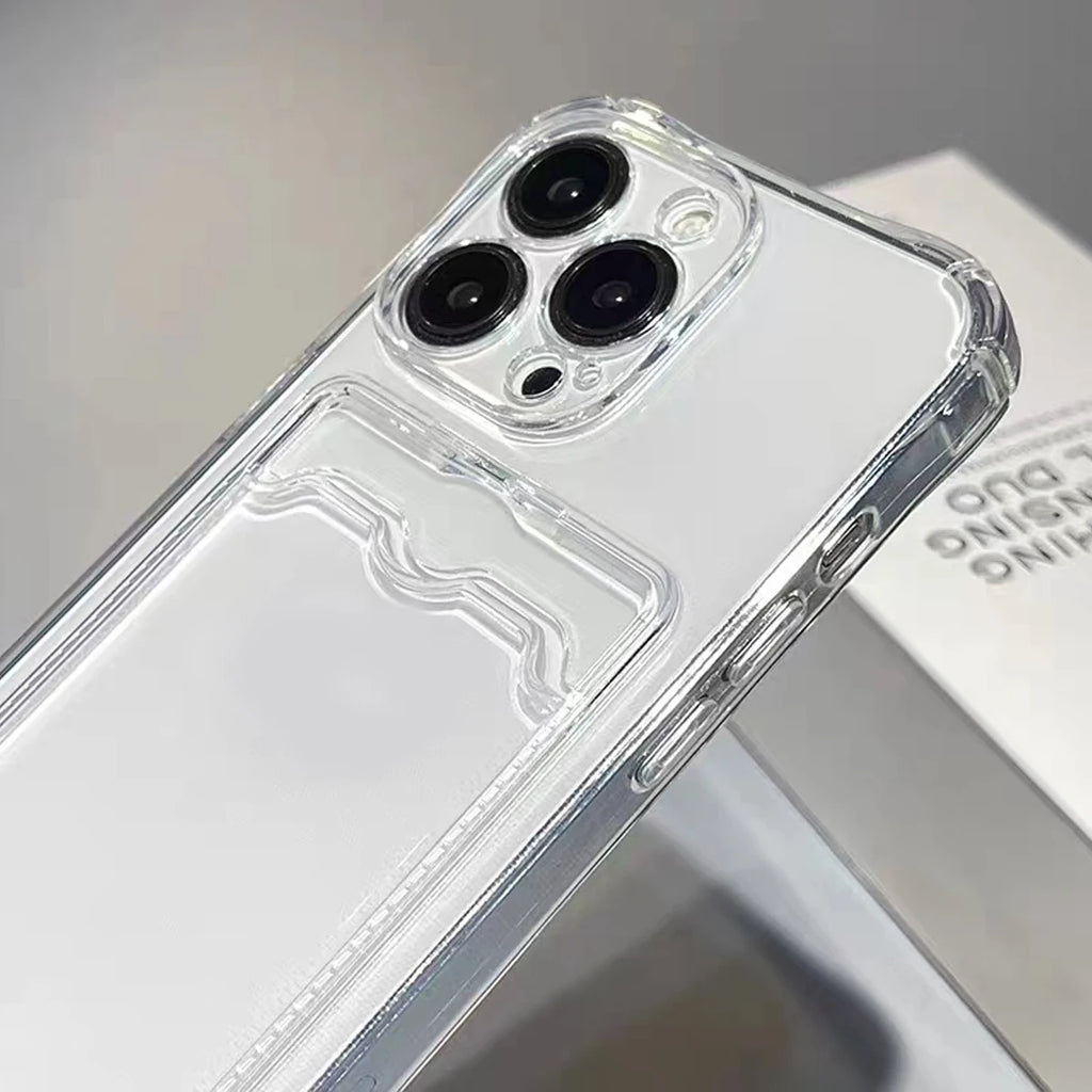 Shockproof Silicone Clear Case for iPhone 15 14 13 12 Mini 11 Pro XS Max X XR 6 6s 7 8 Plus Protection Back Card Pocket Cover