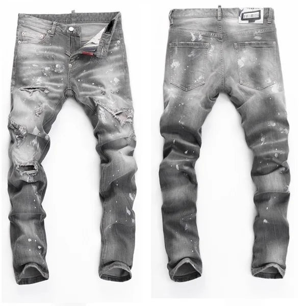 High Quality Street Fashion Men Jeans Retro Blue Elastic Slim Fit Ripped Jeans Men Embroidery Designer Denim Brand Pants Hombre