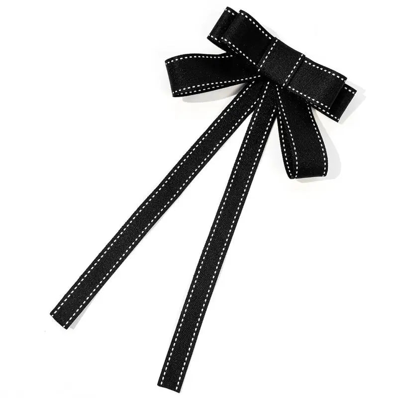 Black Ribbon Fabric Bow Brooch Tie Blouse Sweater Neckline Accessories Decoration