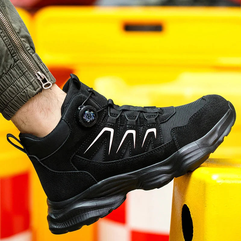 Rotating Button Work Boots For Men Steel Toe Work Safety Shoes Anti-smash Anti-Puncture Indestructible Construction Mining Boots