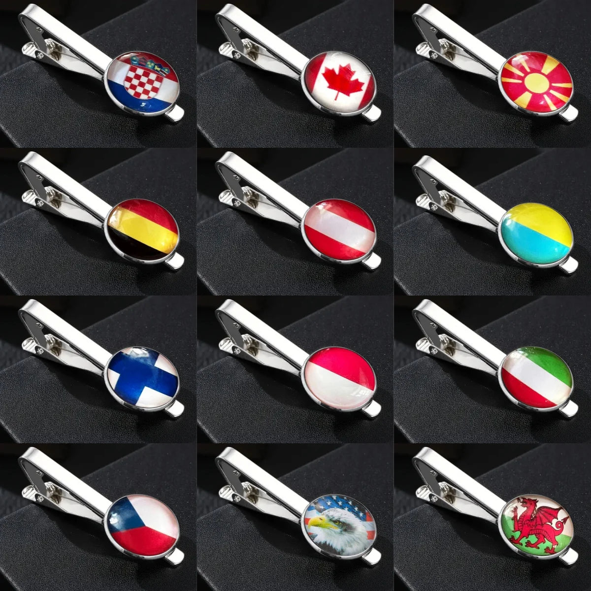 Country Flag Tie Clip For Men Germany Wales USA Macedonia Canada Man Shirt Business Party Gift Jewelry Cuff Luxury Fashion
