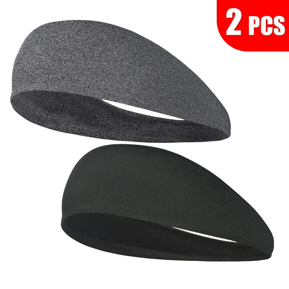 2PCS Sports Headband Elastic Sweatband Outdoor Running Cycling Yoga Gym Fitness Tennis Baseball Hair Band Bandage Headband Men