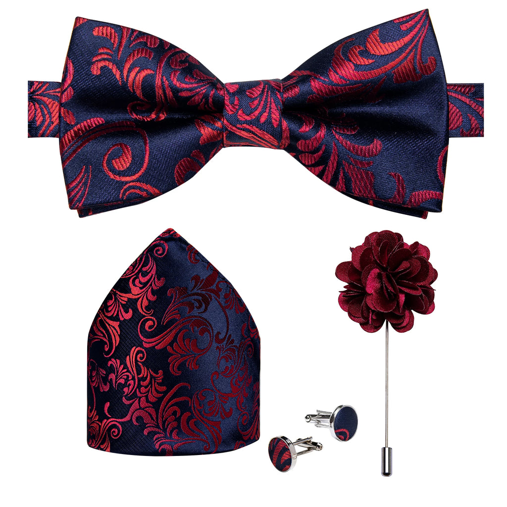 Wedding Bow Tie for Men Classic Red Pre-tied Bowtie Cufflinks Corsage Set for Party Butterfly Knot Gift Man Accessories