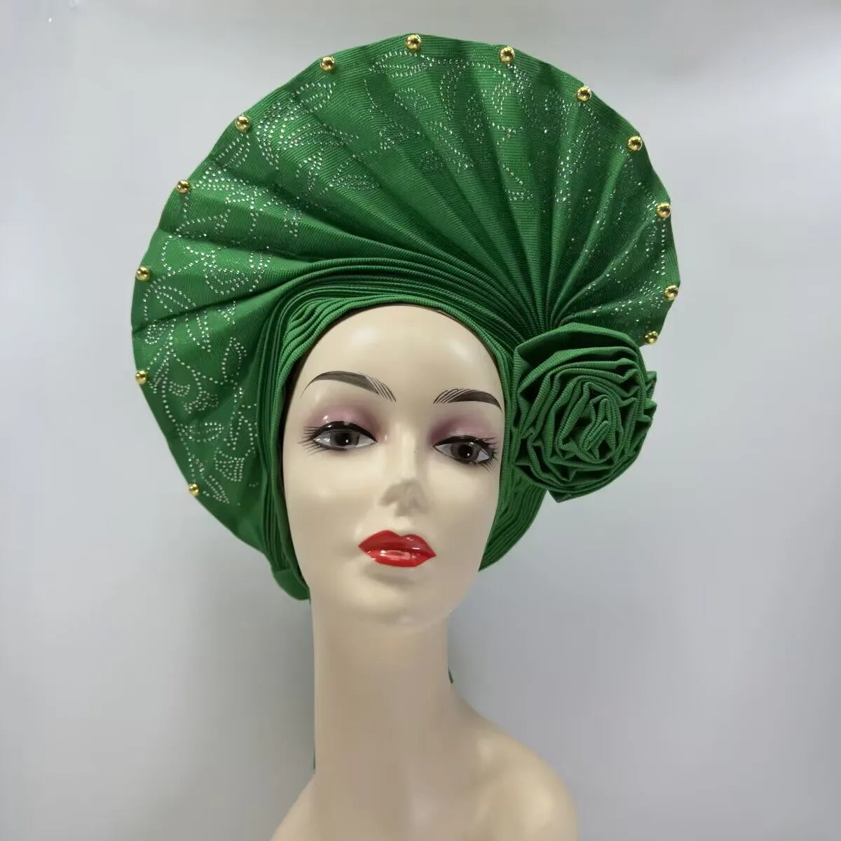 High Quality African Nigeria Gele Elegant Helmet With Stones Headband Turban Head Scarf Head-Hat Auto Gele Brand New Hats 7L631