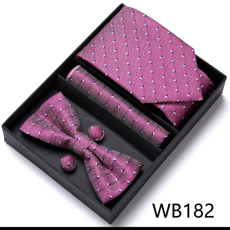 Tie For Men Formal Dress Tuxedo NeckTie Handkerchief Bow Tie Set PlaisyParty Groom Wedding Butterfly Bowtie In Box