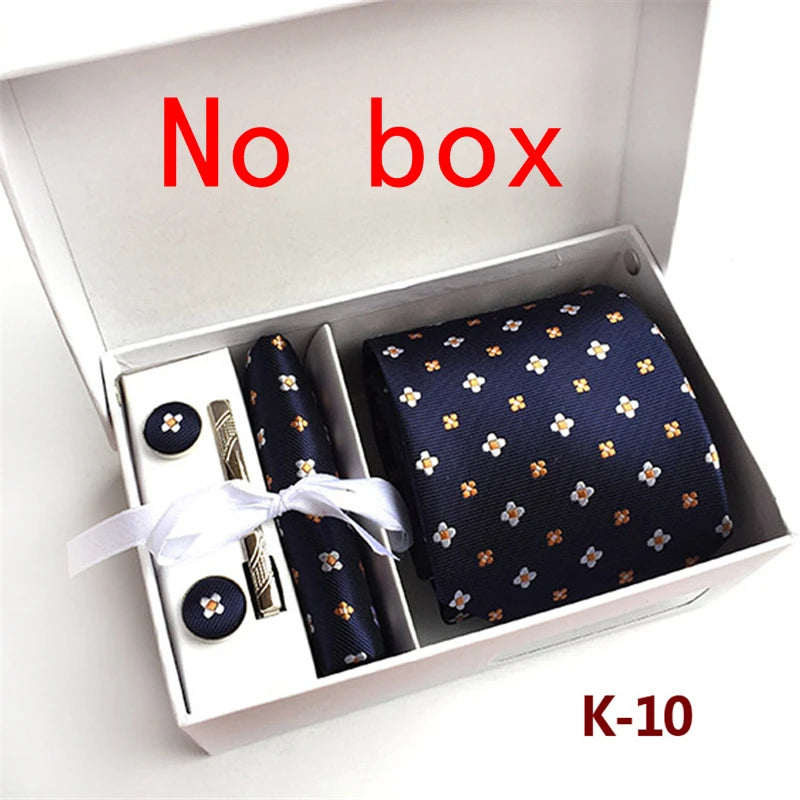 tie set for men gift box for men gravata luxury designer brand 8 cm Jacquard Necktie Pocket Square Clip cufflinks