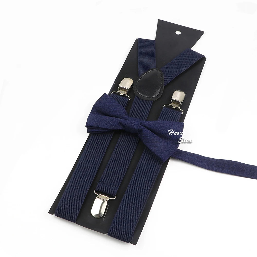 Hot Sale Suspender Bowtie Set For Men Boys Skyle Blue Royal Blue Navy Blue Elastic Adjustable Y-Back Braces Straps Accessory