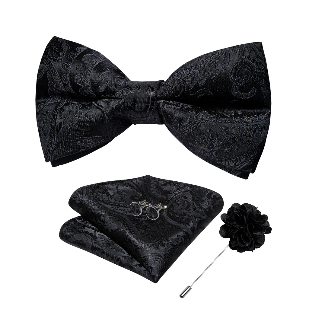 Wedding Bow Tie for Men Classic Red Pre-tied Bowtie Cufflinks Corsage Set for Party Butterfly Knot Gift Man Accessories