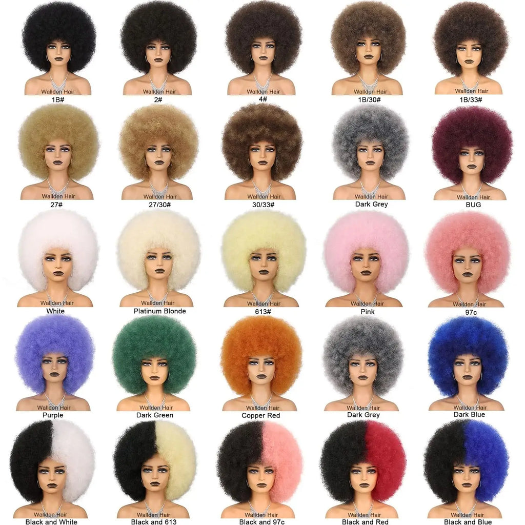 Synthetic Hair Afro Kinky Curly Blonde Wig For Women Mix Brown 70s Machine Made Huge With Bangs Short Bouncy For Daily Party Use