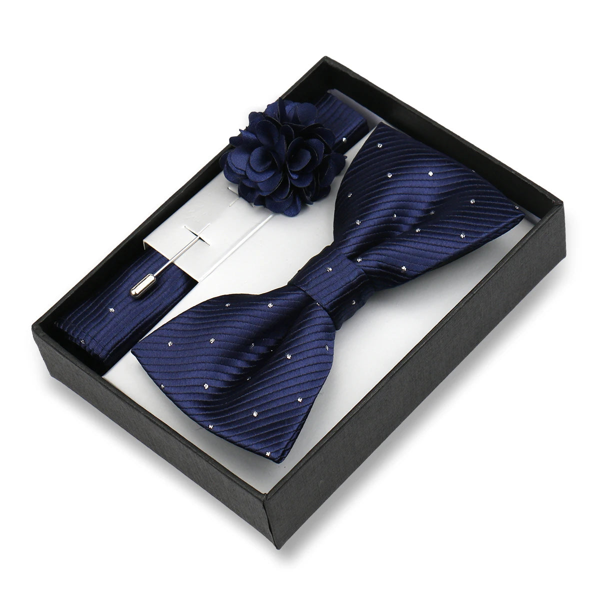 Classic High Quality Bow Tie Set Box Gift For Men Fashion Elegant Bowtie Handchief And Brooch Set Wedding Business Accessories