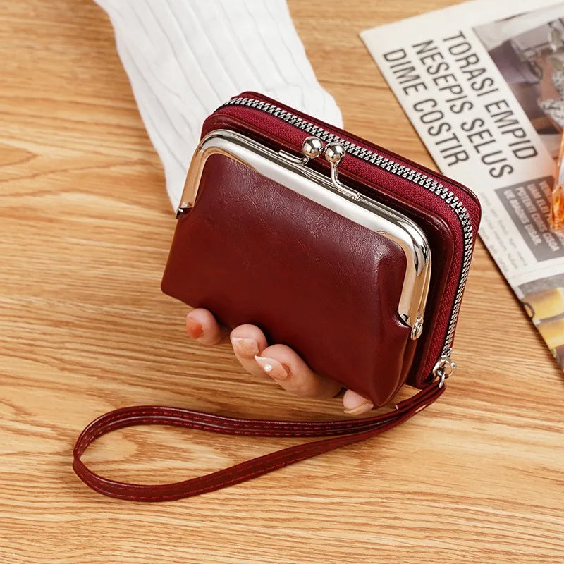 Women's Wallet Fashionableand Minimalist Wrist Strap Short Zero Wallet RetroVersatile LargeCapacity Multi Card Pocket Money Clip