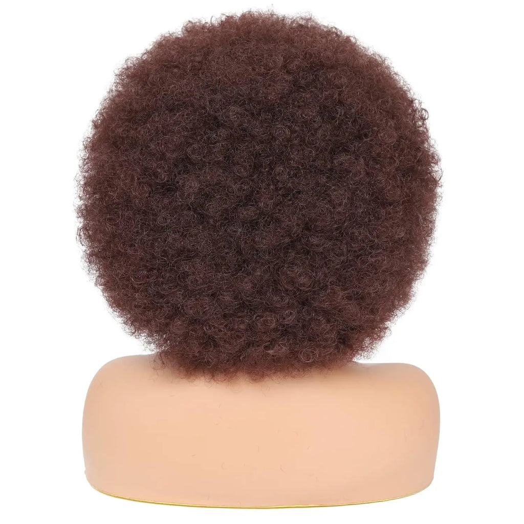 Synthetic Hair Afro Kinky Curly Blonde Wig For Women Mix Brown 70s Machine Made Huge With Bangs Short Bouncy For Daily Party Use