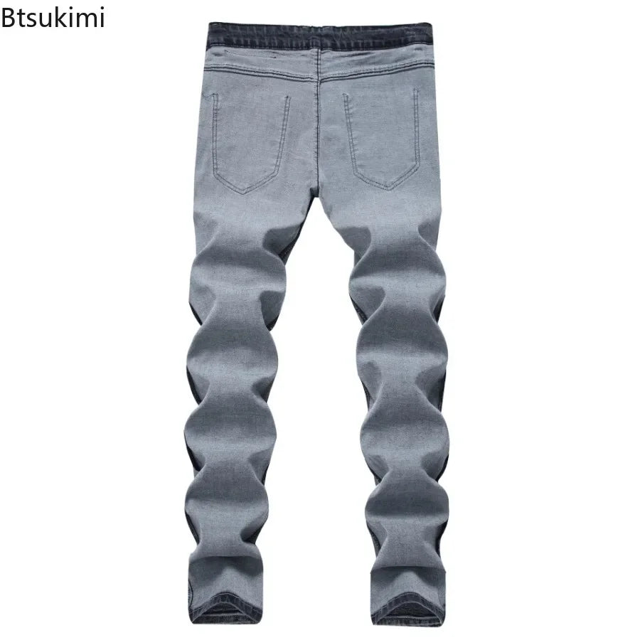 New 2026 Men's Grey Jeans Pants Fashion Casual Slim Fit Small Feet Long Pants Trend Versatile Stretch Denim Trousers for Men