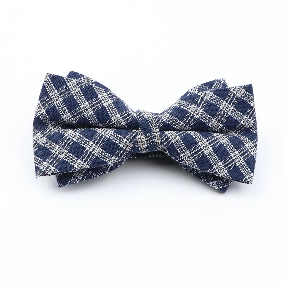 Cotton Double Layer Bowtie For Men Casual Bow Tie Adult Bow Ties Cravats Male Plaid Bow knot For Party Wedding Striped Butterfly