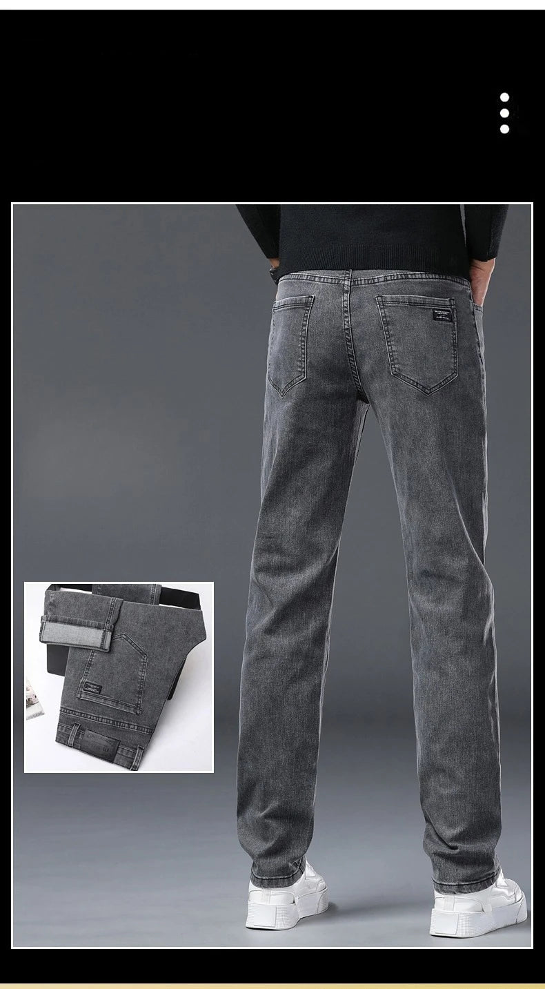 Men's New Stretch Straight Jeans Business Versatile Trendy Youth Casual Regular Long Pants for Spring Autumn Male Denim Trousers