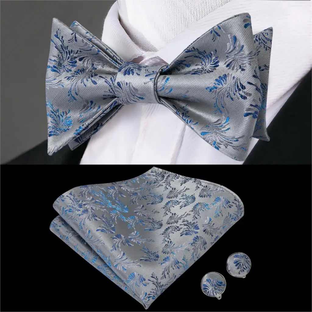 Hi-Tie Adjustable Butterfly Self Bow Tie for mens 100% Silk Floral Paisley Male Classic Wedding Party Golden Red Bow Tie Set