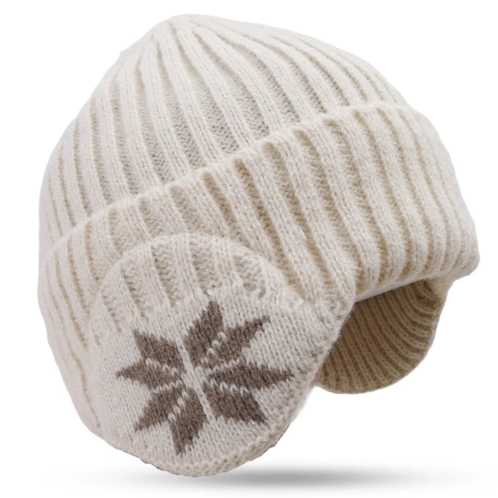 New Outdoor Women Men Winter Knitted Hat Plush Warm Peaked Cap Earmuff Fashion Faux Fur Lined Bomber Hats Cycling Ear Protection