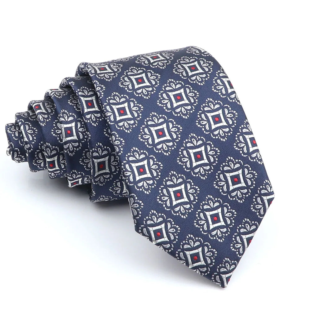 New Men's Casual 7CM Ties Classic Polyester Woven Party Neckties Fashion Burgundy Flower Man Neck Tie For Wedding Business Male