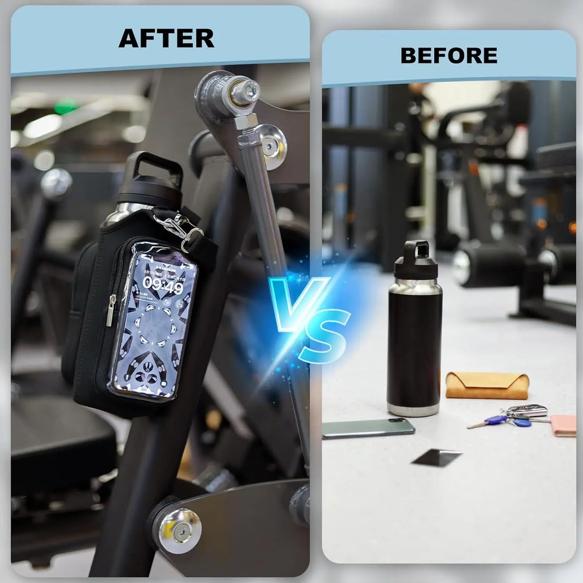 Magnetic Gym Water Bottle Bag with Strong Magnet Holder To Carry Phone Small Bottle and Essentials Attached To Metal Surfaces