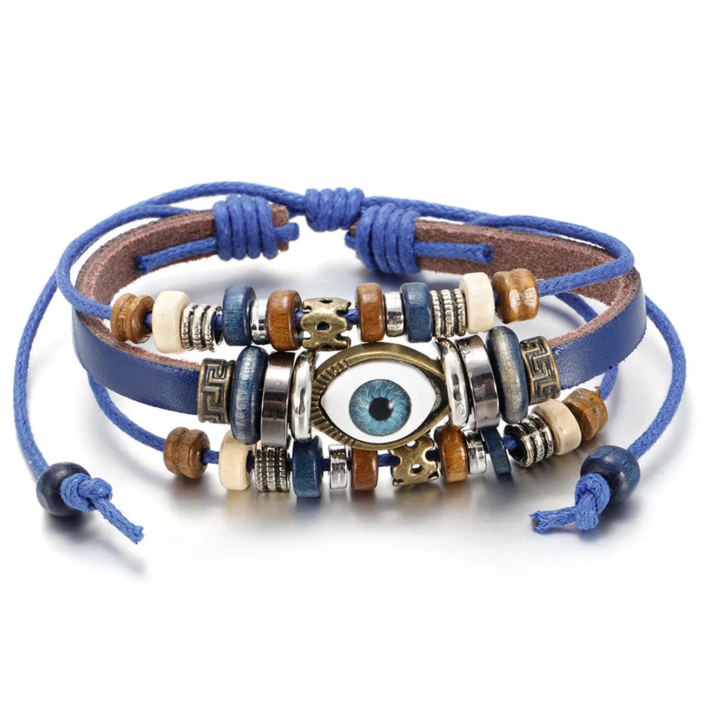 Braided Leather Bracelets for Men Women Wrap Wood Beads Cuff Bracelet Hemp Cords Ethnic Tribal Handmade Wrap Wristband Bracelets