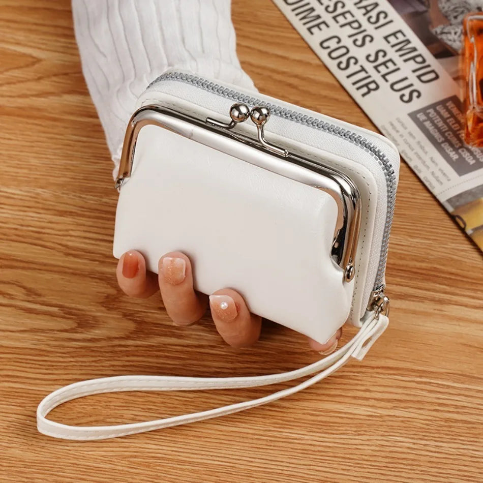 Women's Wallet Fashionableand Minimalist Wrist Strap Short Zero Wallet RetroVersatile LargeCapacity Multi Card Pocket Money Clip